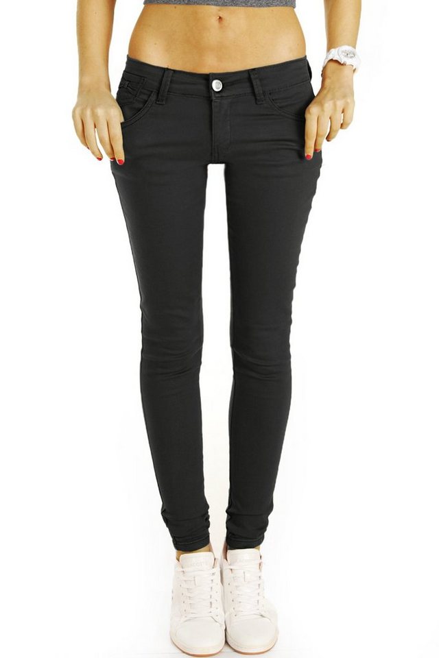 be styled Röhrenhose Low Waist Hosen hüftige Skinny Stretch fit Hüftjeans - Damen - j14f-2 in Unifarben, mit Stretch-Anteil, Schleife auf Gesäßtaschen von be styled