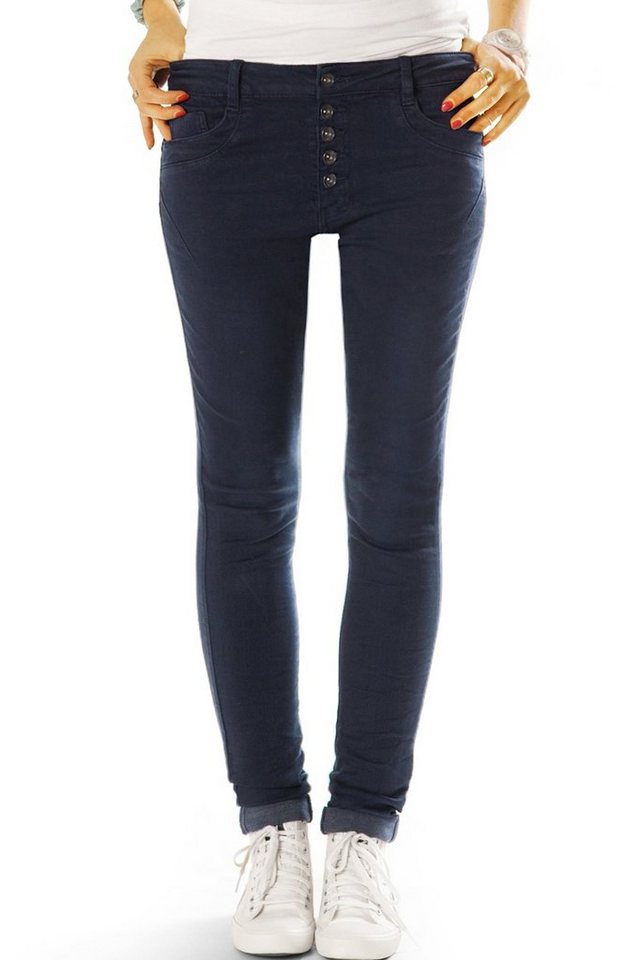 be styled Röhrenjeans Röhrige low waist Jeanshose mit langer Knopfleiste - Damen - j41g mit Stretch-Anteil, 5-Pocket-Style, skinny, eng, low waist, hüftig von be styled