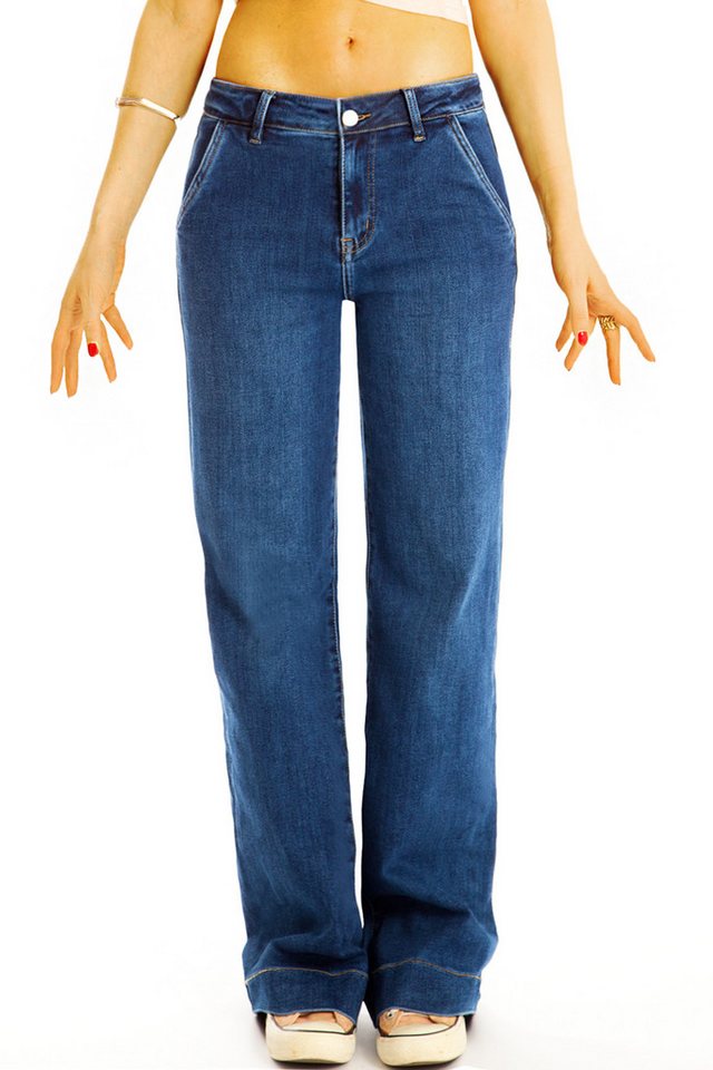 be styled Schlagjeans Medium waist Loose fit Bootcut Jeans dunkelblau - Damen - j45L-1 mit Stretch-Anteil von be styled