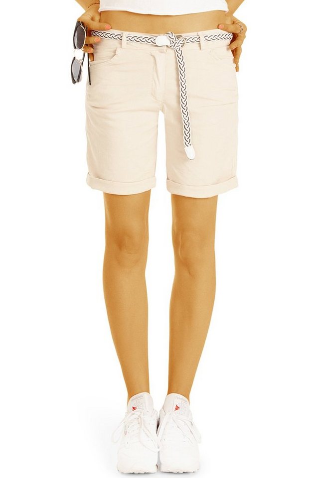 be styled Shorts Chino Stoff Shorts - Kurze lockere Hosen mit Gürtel - Damen - h23a mit Gürtel von be styled