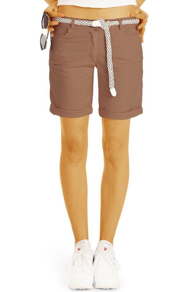 be styled Shorts Chino Stoff Shorts - Kurze lockere Hosen mit Gürtel - Damen - h23a mit Gürtel von be styled