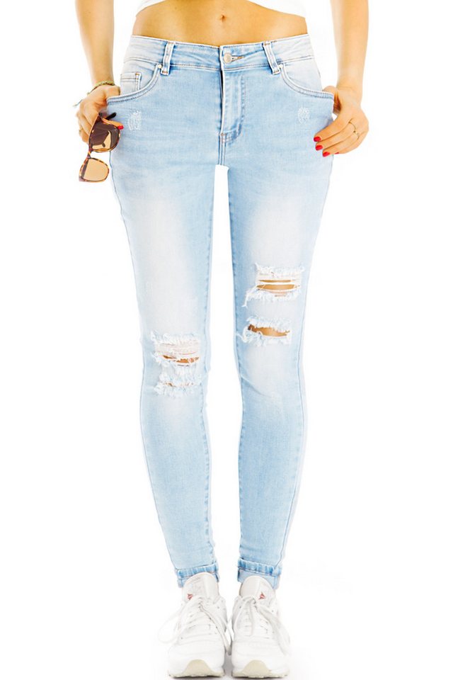 be styled Skinny-fit-Jeans Röhrige Skinny Fit Jeans Medium Waist hellblaue Jeans - Damen - j5k-3 mit Stretch-Anteil von be styled