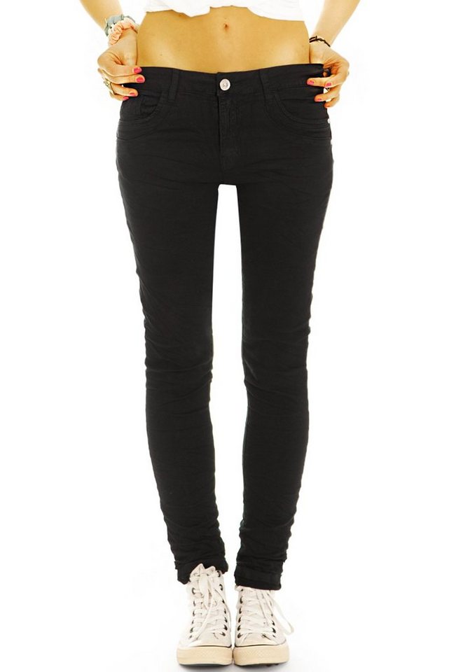 be styled Slim-fit-Jeans Low Waist Hose hüftige schwarze Slim Fit Röhrenhose - Damen - j42p mit Stretch-Anteil von be styled
