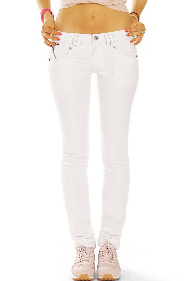be styled Stoffhose Skinny Röhrenhose Stretch Fit in weiß low waist Jeans- Damen - j3k-1 unifarben von be styled