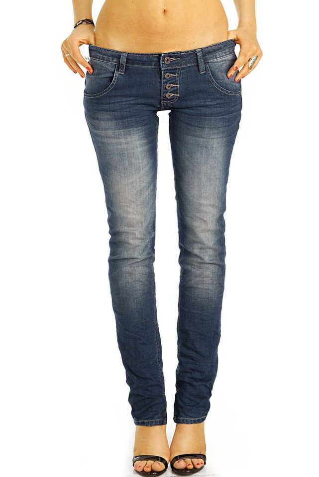 be styled Straight-Jeans low waist Damen Jeanshosen, niedrig geschnitten mit Knopfleiste j12L-3 5 - pocket von be styled