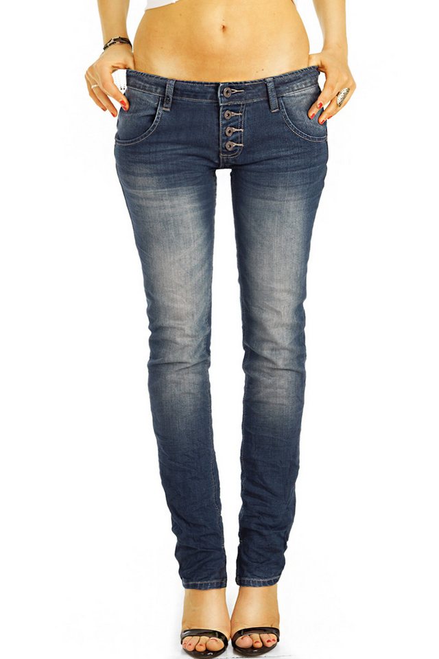be styled Straight-Jeans low waist Damen Jeanshosen, niedrig geschnitten mit Knopfleiste j12L-3 5 - pocket von be styled
