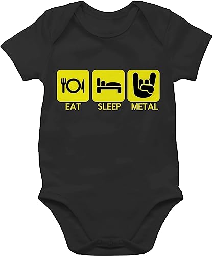 BZ10 Baby kurzarm Body Strampler - lustige Fotomotive - eat sleep metal - 6/12 Monate - Schwarz - babysachen jungen babystrampler babybody bodys babykleidung junge mädchen sachen neugeborene von beVintage