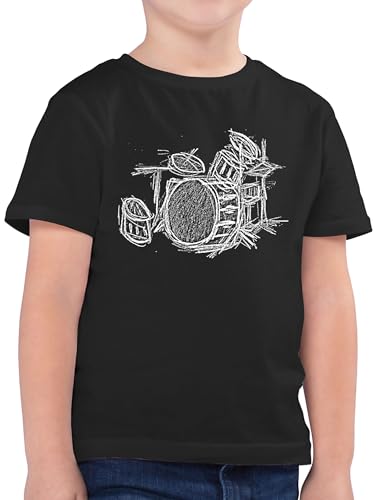 F140k Kinder Jungen T-Shirt - Music - Schlagzeug - Kreidezeichnung - 152 (12/13 Jahre) - Schwarz - Tshirt Musik Schlagzeuger Shirt Kind t von beVintage