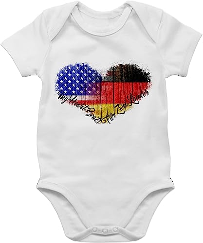 BZ10 Baby kurzarm Body Strampler - Flaggen - Amerika Deutschland USA Germandy - 1/3 Monate - Weiß - germany babysachen deutsch amerikanisch babybody deutsche geschenke für amerikaner babykleidung von beVintage