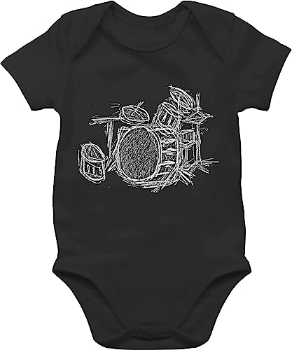 BZ10 Baby kurzarm Body Strampler - Music - Schlagzeug - Kreidezeichnung - 1/3 Monate - Schwarz - musik schlagzeuger baby-kurzarmbodys kleidung babybody babysachen babykleidung babystrampler junge von beVintage