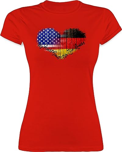L191 tailliertes Damen Frauen Rundhals T-Shirt - Flaggen - Amerika Deutschland USA Germandy - L - Rot - deutsch amerikanisch t- Shirt deutsche Geschenke für Amerikaner Tshirt Germany tailliert von beVintage
