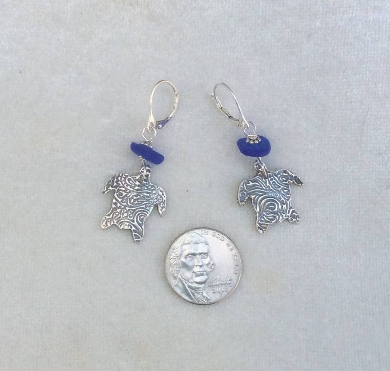 Sterling-Meeresschildkröte Mit Strand Glasohrringe Ring Sterling-Meeresschildkröte Mit Strand Glasohrringe Ring von beachsilver