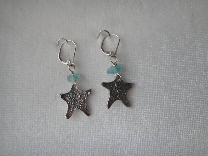 Sterling Seestern Mit Aqua Blau Strand Glas Ohrring von beachsilver