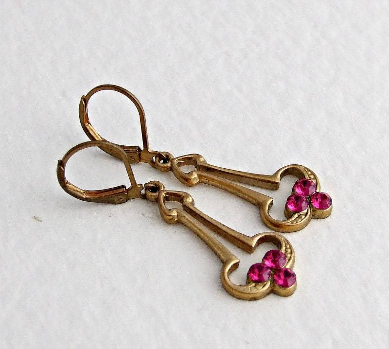 Art Deco Ohrringe .. Goldene Ohrringe, Und Rosa Kristall, Lange von beadishdelight