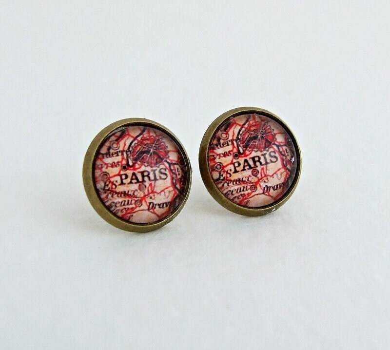 Paris Karte Ohrringe .. Ohrstecker, Ohrringe, Reisende, Frankreich, Karte, Kleine von beadishdelight