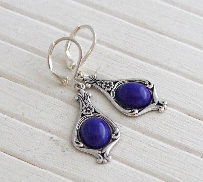 Silber Und Blaue Jugendstil Ohrringe .. Tropfen Ohrringe, Schmuck, Blaue Silber Und Blaue Jugendstil Ohrringe .. Tropfen Ohrringe, Schmuck, Blaue von beadishdelight