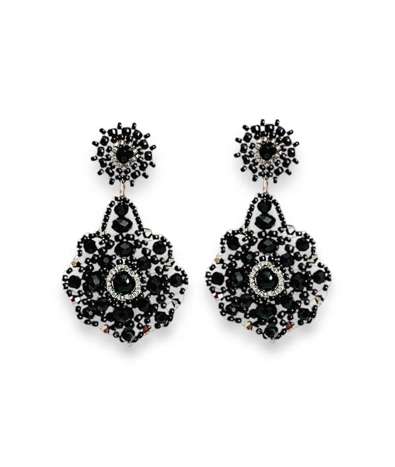 Exklusive Statement - Ohrstecker, Schwarz/Chrom, Handgenäht Und Federleicht, Aus Swarovski-Kristallen, Glasschliffperlen, Miyuki/Toho Perlen von beads2shine