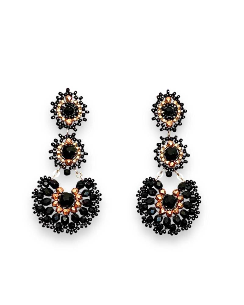 Abendmode Statement Perlenohrringe, Schwarz/Roségold, Handgenäht in Brickstitch - Technik Aus Glasschliffperlen Und Miyukiperlen von beads2shine