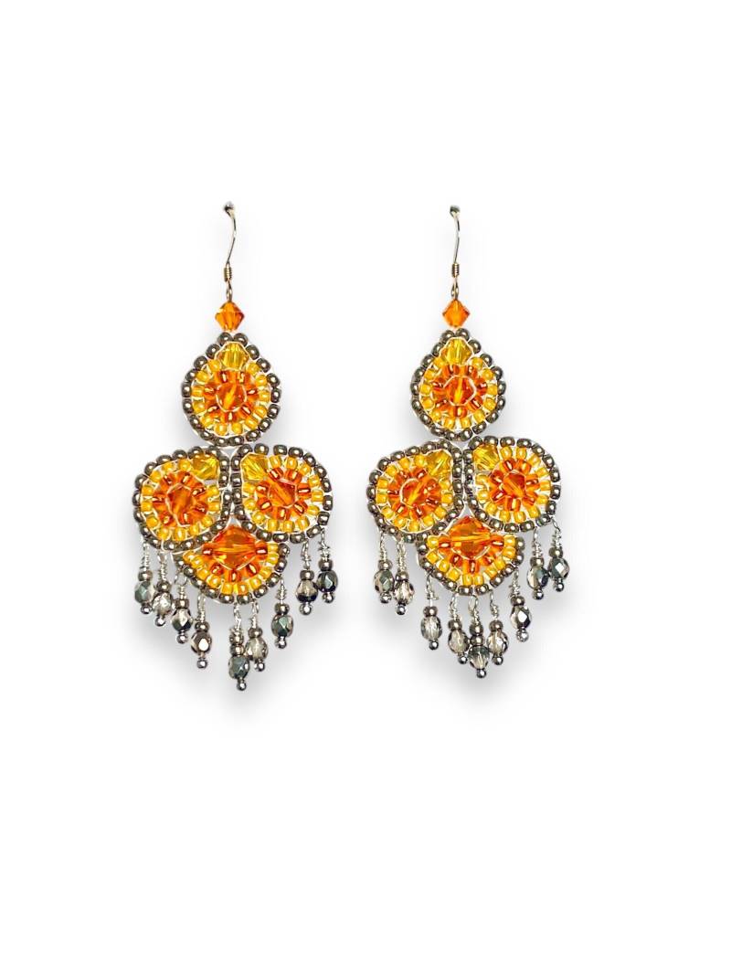 Filigraner Ohrschmuck in Gelb/Orange, Handgenäht Aus Swarovski-Kristallen, Glasschliffperlen Und Miyuki/Toho-Rocailles von beads2shine