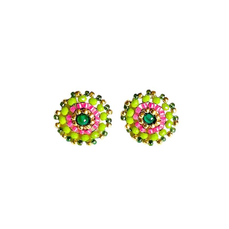 Ohrstecker Blümchen/Grün-Rosa, Ohrschmuck, Handgefertigt in Österreich/Beaded Earrings Handmade Austria von beads2shine