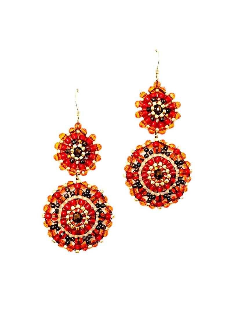 statement - Ohrringe Paola, Orange-Braun, Handgenäht in Brickstitch- Technik Aus Swarovski-Kristallen Und Miyukiperlen/ Beads2Shine Schmuck von beads2shine