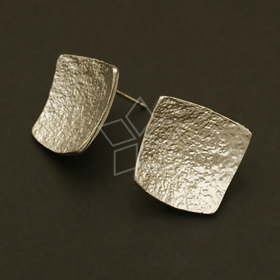 Si-118-Ms/2 Pcs - Leder Strukturierte Ohrstecker, Diy Schmuck Ohrringe Zubehör, Matte Silber Überzogen, 925 Sterling Stift 17x17mm von beadsmaker