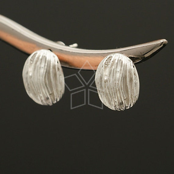 Si-122-Ms/2 Stück - Walnuss-Motiv Ohrringe, Matt Versilbert Über Messing, 925 Sterling Silber Stift 10mm X 13mm von beadsmaker