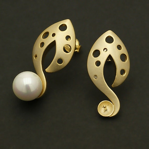 Si-182-Mg/2 Stk - C Clef Note Ohrring Zubehör, Matt Vergoldete Ohrringe 925 Sterling Silber Stecker 12x24mm von beadsmaker