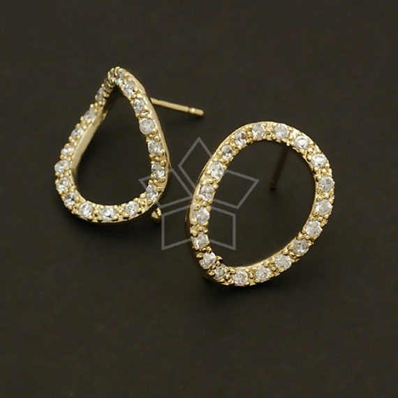 Si-213-Gd/2 Stück - Cubic Oval Ring Ohrringe, 16K Vergoldet Über Messingkörper Mit .925 Sterling Silber Stecker 14 Mm X 18 von beadsmaker