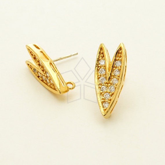 Si-339-Gd/2 Stück - Foxy Herz Ohrring Zubehör, Vergoldet Über Messing, 925 Sterling Silber Stift 7mm X 17mm von beadsmaker