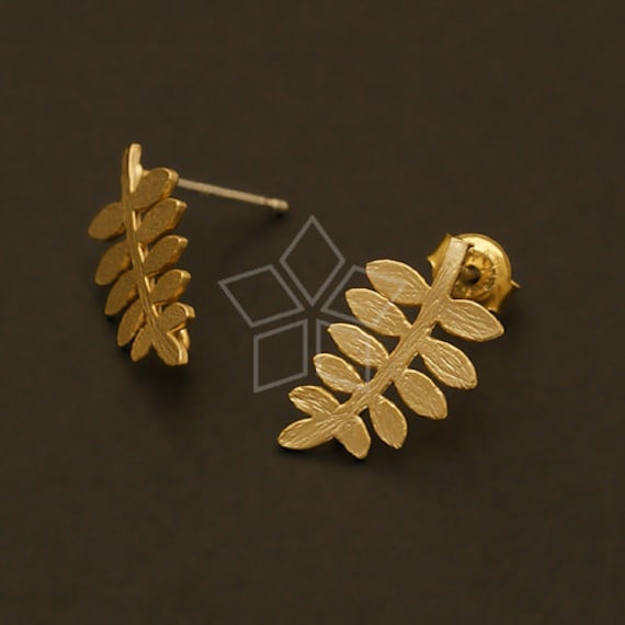 Si-512-Mg/2 Stück - Akazie Ohrring Zubehör, Matt Vergoldet Über Messing, 925 Sterling Silber Stecker 9 Mm X 15 von beadsmaker