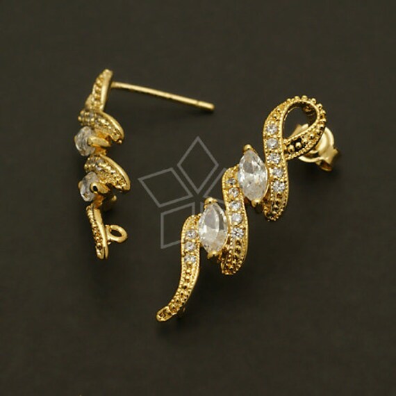 Si-526-Gd/2 Pcs - Juwel Schlange Ohrring Zubehör, Vergoldete Cz Tropfen Ohr Beiträge, 925 Sterling Silber Stift 7mm X 27mm von beadsmaker
