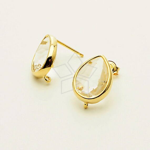 Si-543-Gd/2 Pcs - Lünette Tropfen Ohrstecker, Kristall Glasstein Vergoldet, 925 Sterling Silber Ohrstecker 11x14mm von beadsmaker