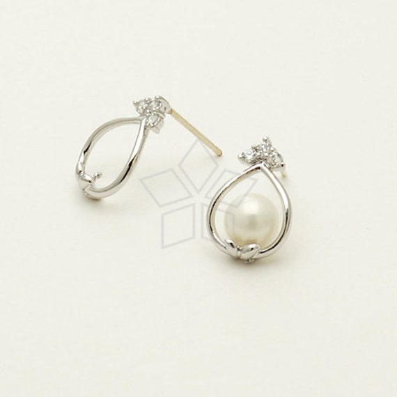 Si-597-Or/2 Stück - Perle Und Tropfen Cz Ohrstecker, Versilbert Über Messing, 925 Sterling Silber Stecker 9 Mm X 14 von beadsmaker