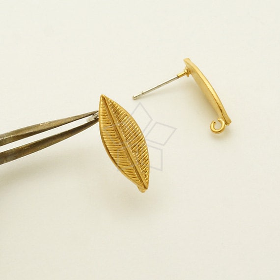 Si-692-Mg/2 Stück - Kleine Blatt Ohrstecker, Matt Vergoldet Über Messing, 925 Sterling Silber Ohrstecker 6.5mm X 16mm von beadsmaker