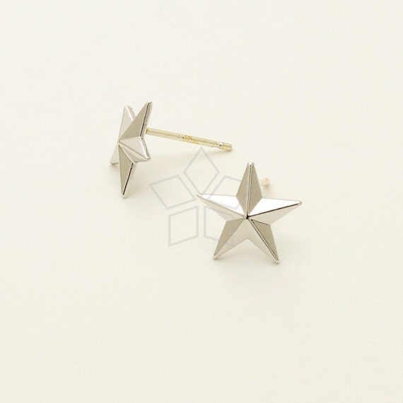 Si-693-Or/2 Stück - Glänzende Stern-Ohrstecker, Rhodiniert Über Messing, 925 Sterlingsilber-Stift 10x9, 6mm von beadsmaker