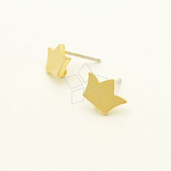 Si-710-Mg/2 Stück - Einfache Krone Ohrstecker, Tiara Ohrring Zubehör, Matt Gold Überzogen, 925 Sterling Silber Stift 10mm X 7mm von beadsmaker