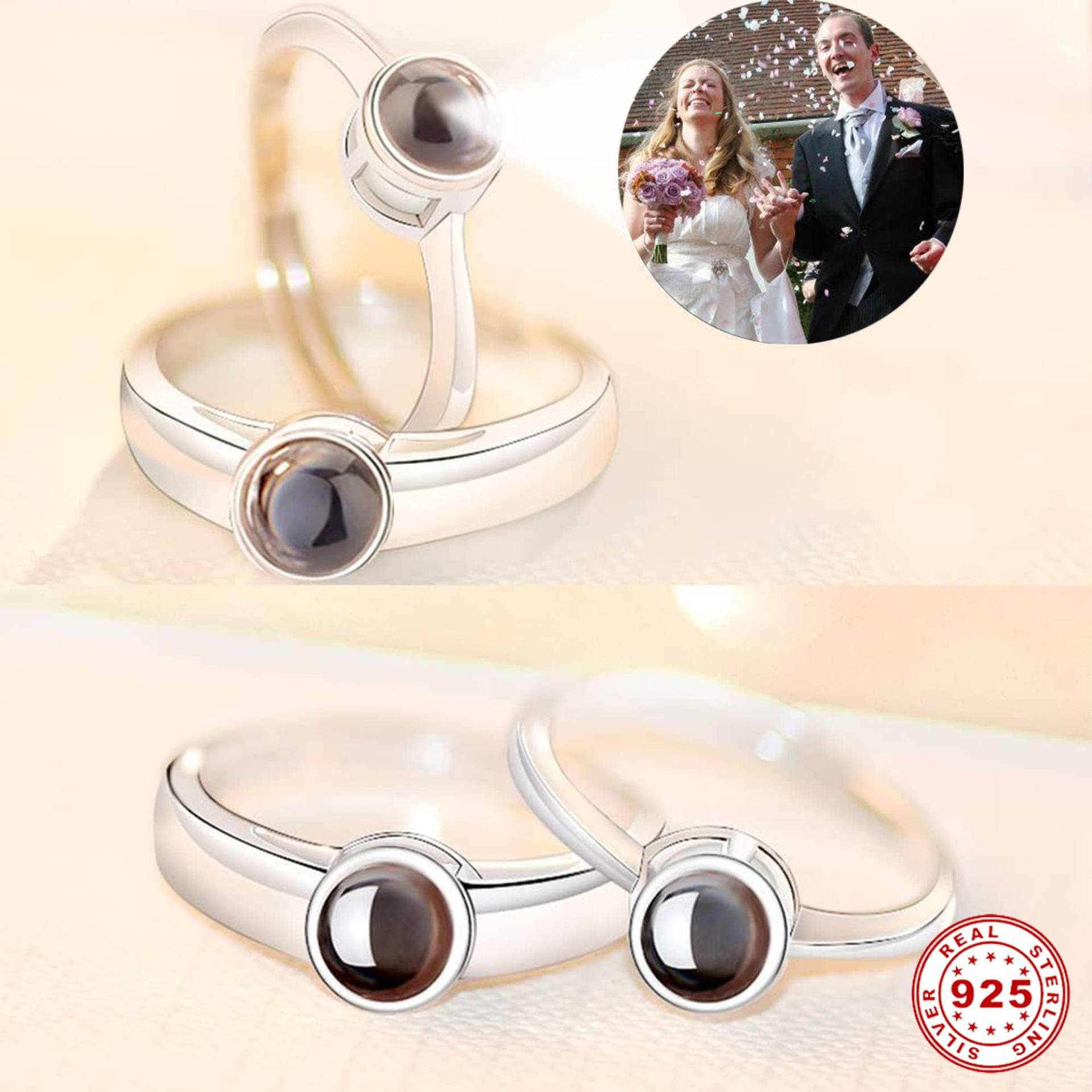 S925 Personalisierte Projektion Foto Ringe Sterling Silber Benutzerdefinierte Bild Versprechen Ring Hochzeit Schmuck von beadsmall