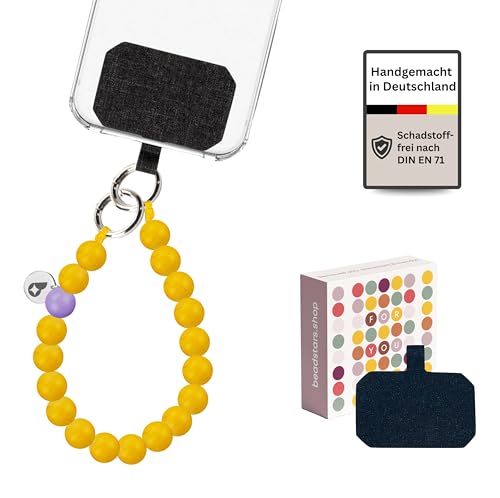 beadstars® Handykette kurz aus Holzperlen | Universal Handyanhänger für alle Smartphones | Handmade in Germany | kompatibel mit iPhone, Samsung u.a. | ideal als Geschenke für Frauen (Sunshine) von beadstars