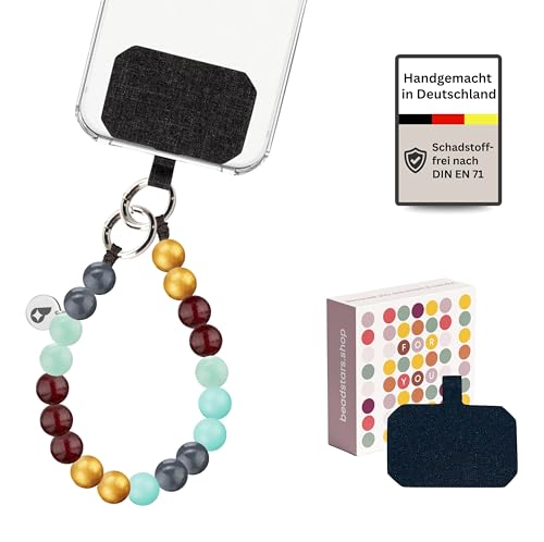 beadstars® Handykette kurz aus Holzperlen | Universal Handyanhänger für alle Smartphones | Handmade in Germany | kompatibel mit iPhone, Samsung u.a. | ideal als Geschenke für Frauen (Treasure) von beadstars