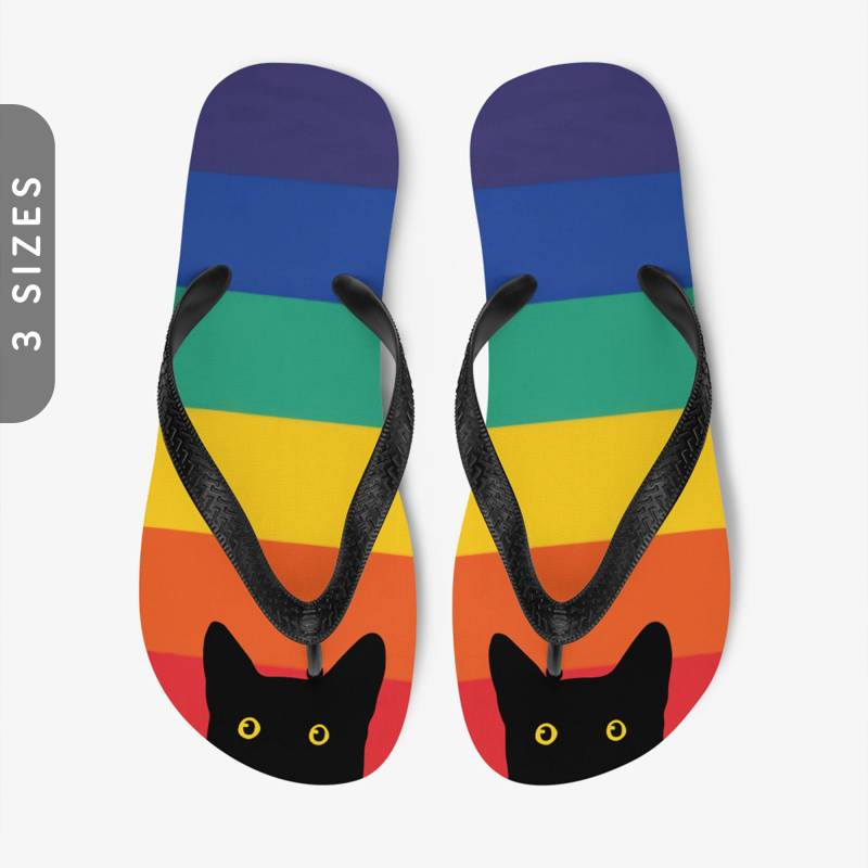 Katze Im Regenbogen Flip-Flops | Sandalen Stolz Flip Flops String Hausschuhe Lgbtq Strand Lustige Schwarze Katzen Flipflops von beardsandcats