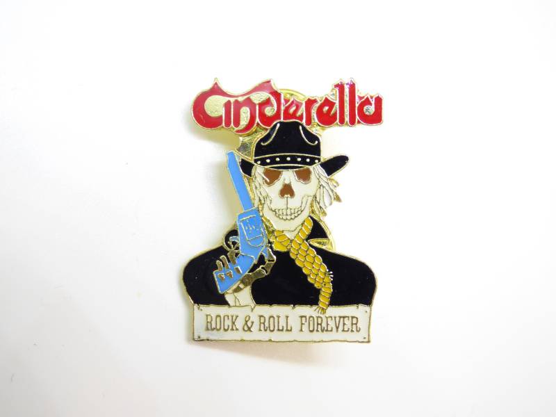 Jahrgang Deadstock - Nie Getragen 80Er Jahre Cinderella | 1988 Rock & Roll Für Immer Westlichen Outlaw Skelett Emaille Pin/Button Abzeichen von beatbopboom