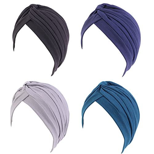 beauty YFJH Damen Baumwolle Turban Kopf Wrap Krebs Chemo Beanies Cap Kopfbedeckung Mütze Haarausfall Hut, Schwarz/Marineblau/Grau/Blaugrün, Einheitsgröße von beauty YFJH