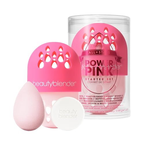 Beautyblender All Stars Power Pink Starter Set - Make-up Schwamm, Blender Defender, Reiniger, Scrub Matte - Professionelles Schminkschwamm Kit - Perfektes Starter Set für ein makelloses Make-up von beautyblender