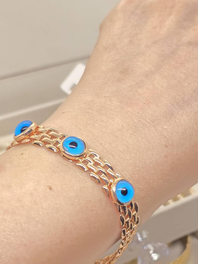 14K Rose Gold Evil Eye Bracelet, Enamel Turkish Protection Bracelet, Tiny Greek Stylish Gold Bracelet, Beautyway073 Minimalist von beautyway073