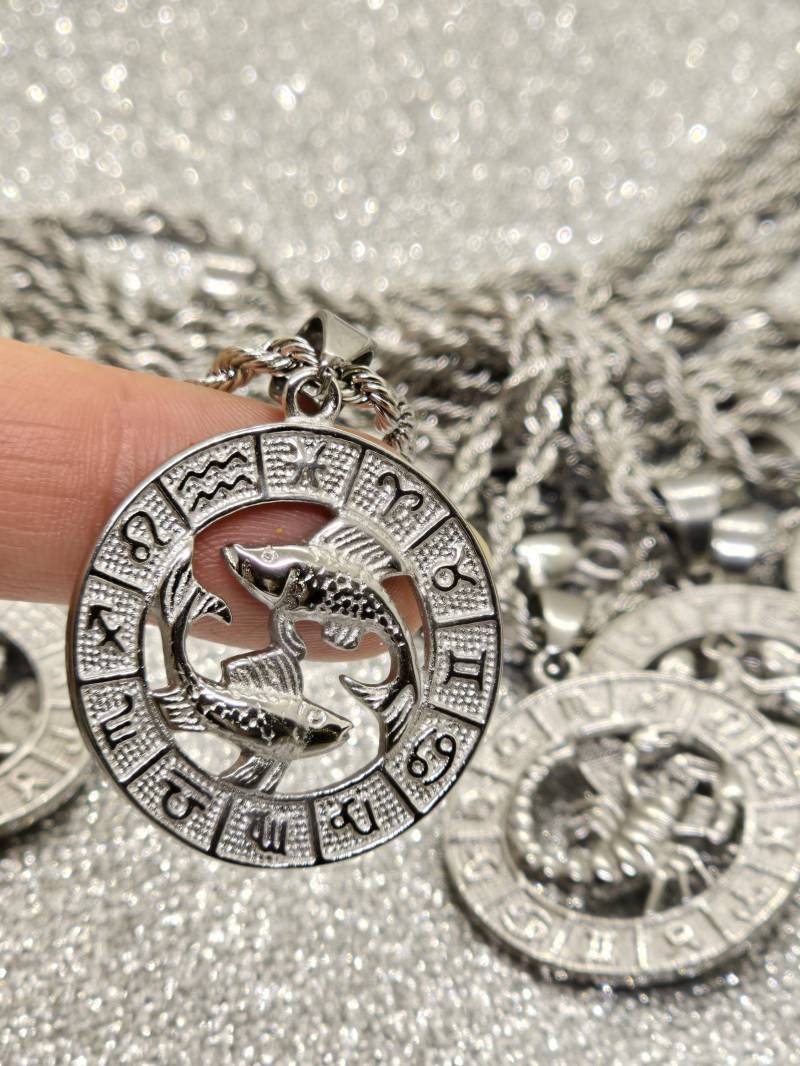 Star Sign Pendant, Sternzeichen, Zodiac Necklace, Constellation Disk, Unisex Horoscope Birth, Star Sign Coin, Stainless Steel Pendant & Chain von beautyway073
