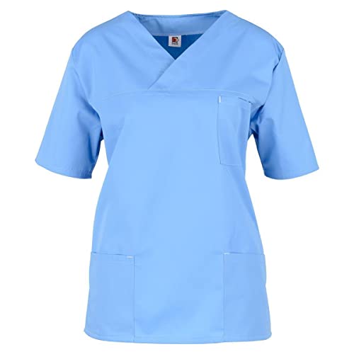 beb Basic Unisex Kasack Kurzarm Hellblau 65% Polyester 35% Baumwolle Damen Herren Größe S von beb