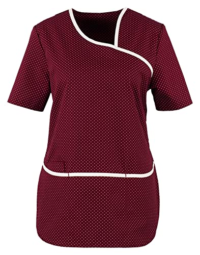 beb Damen Kasack Medizin & Pflege Schlupfkasak Kurzarm Weinrot Weiß gepunktet 65% Polyester 35% Baumwolle M von beb