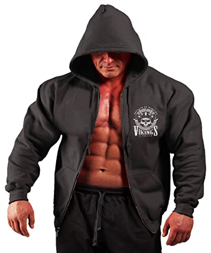 bebak Herren Gym Hoodie | Viking Zipper Pullover Hoody Kleidung für Männer Bodybuilding Top Arnold Schwarzenegger inspiriertes Sweatshirt, Schwarz, XXXXL von BEBAK