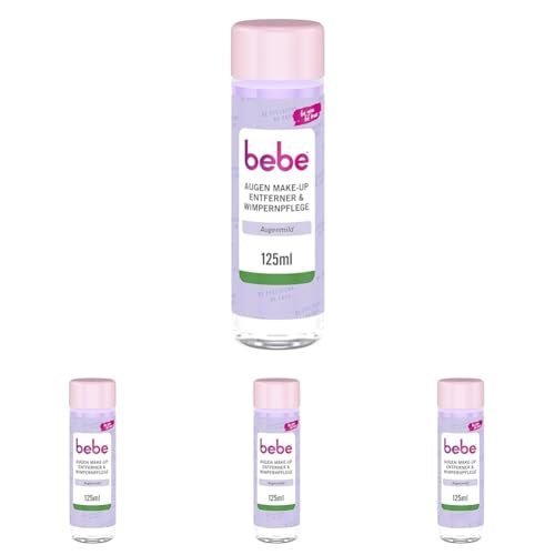 bebe Augen Make-Up Entferner & Wimpernpflege (125 ml), entfernt sanft wasserfeste Mascara & Augen Make-Up und pflegt die Wimpern augenmild (Packung mit 4) von bebe